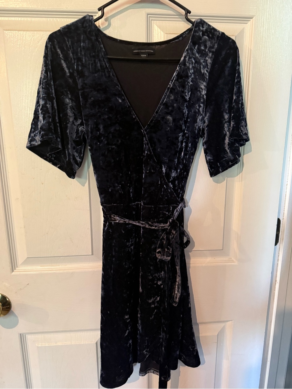 American Eagle Velvet Wrap Dress - Deep Navy